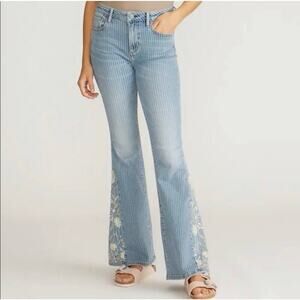 Driftwood Jeans Women's Farrah Flare Embroidered Floral Striped Blue Size 27x34